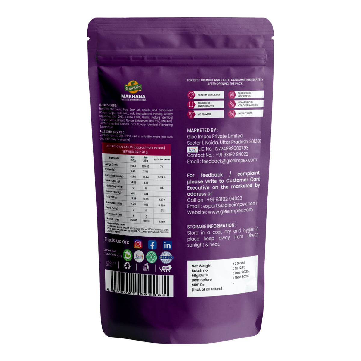 Cream & onion makhana (100g)