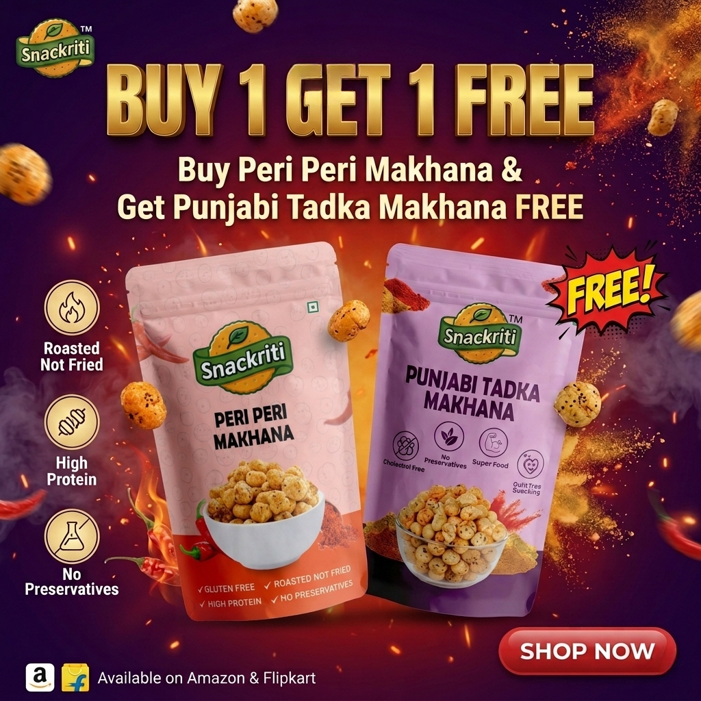 Snackriti Peri Peri & Punjabi Tadka Makhana 30g Buy 1Get 1 Free