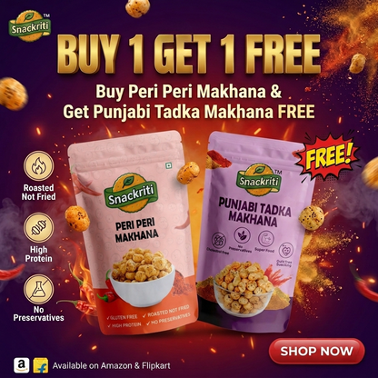 Snackriti Peri Peri & Punjabi Tadka Makhana 30g Buy 1Get 1 Free