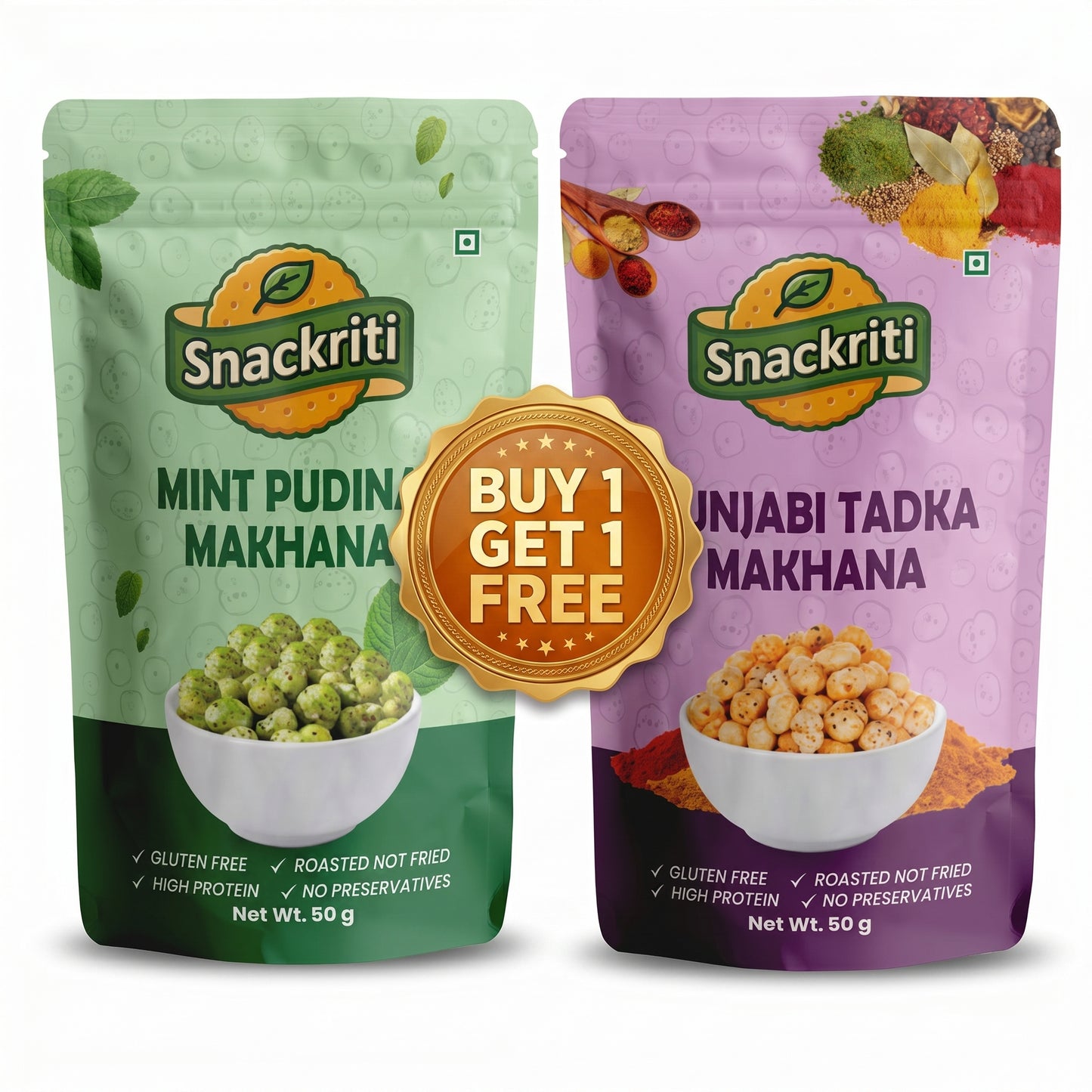 Snackriti Mint Pudina & Punjabi Tadka Makhana 30g Buy 1 Get 1 Free