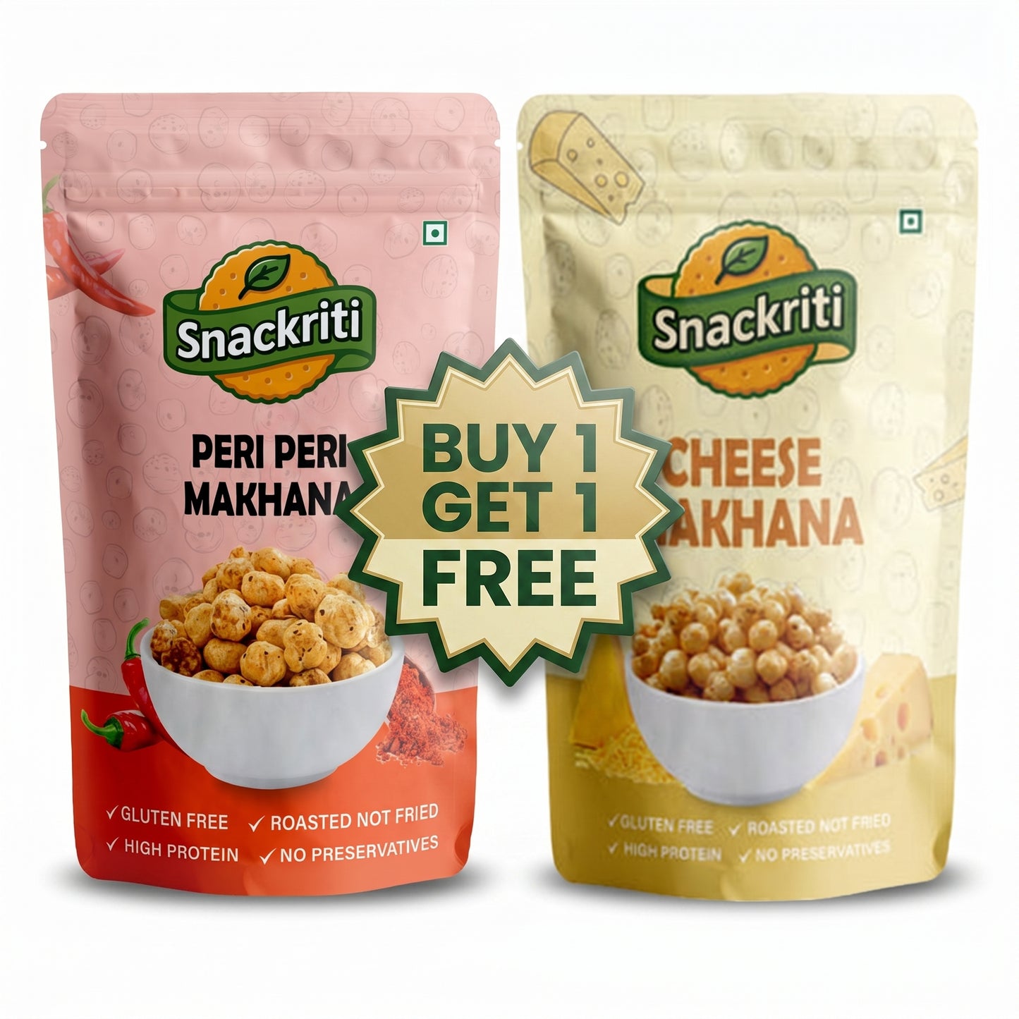 Snackriti Peri-Peri & Cheese Makhana (30g) Buy 1 Get 1 Free
