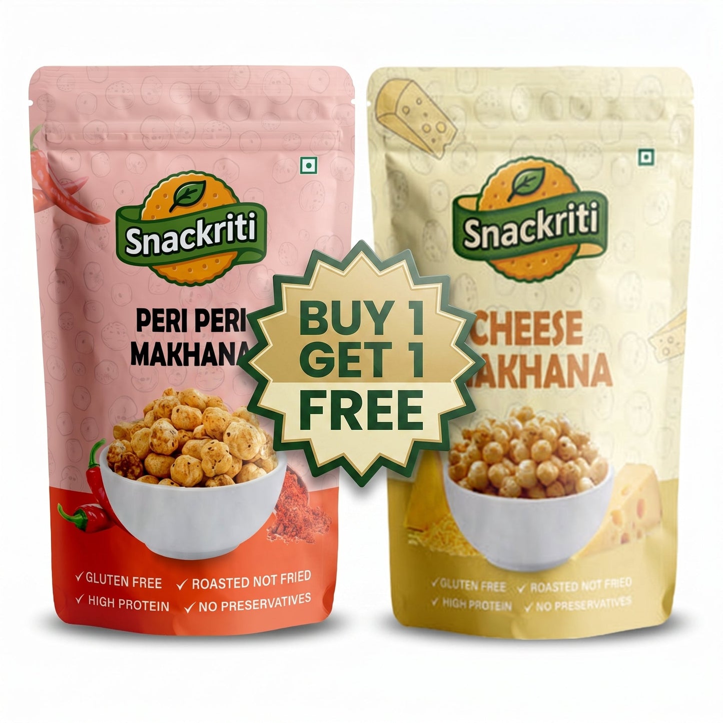 Snackriti Peri-Peri & Cheese Makhana (30g) Buy 1 Get 1 Free
