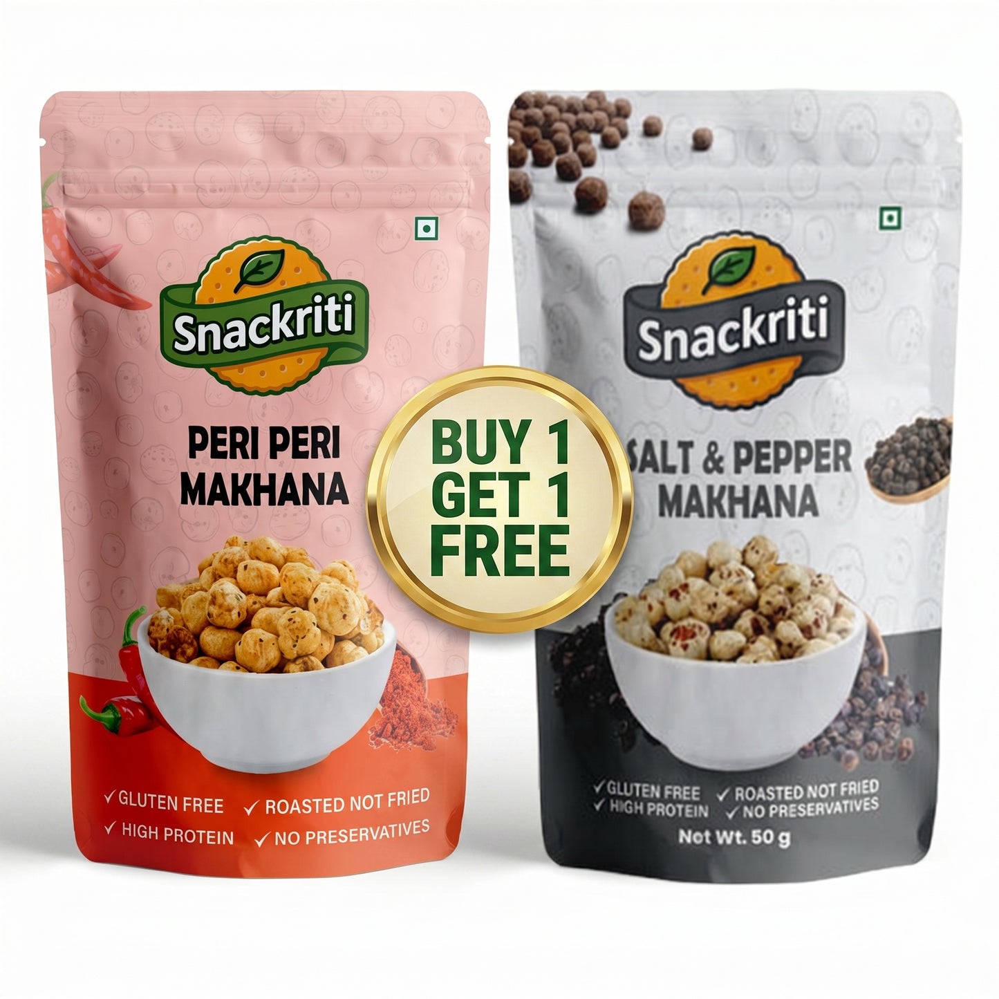 Snackriti Peri-Peri & Salt Pepper Makhana 30g Buy 1 Get 1