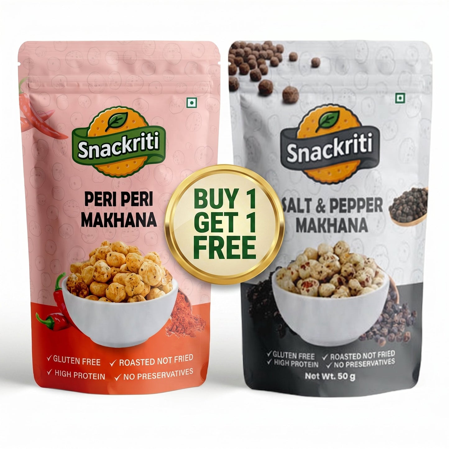 Snackriti Peri-Peri & Salt Pepper Makhana 30g Buy 1 Get 1
