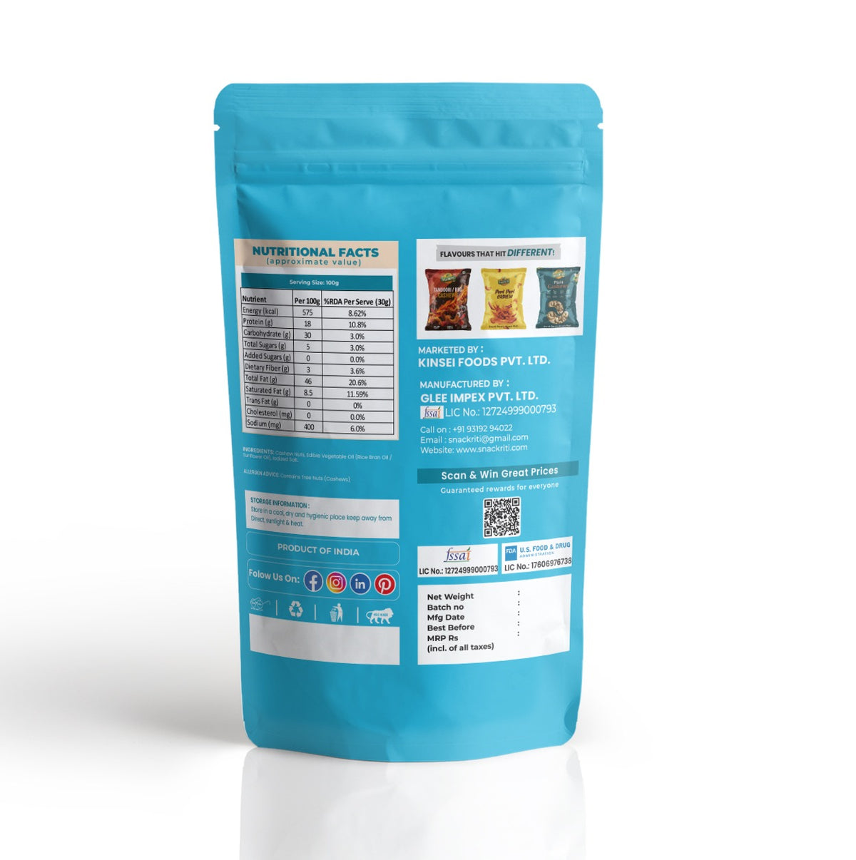 Salted & Roasted Cashews (250g)